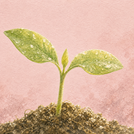 Watercolor young seedling breaking through soil for Faith
