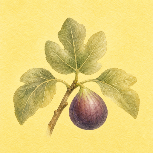 Centered watercolor ripe fig on a leafy branch for Goodness