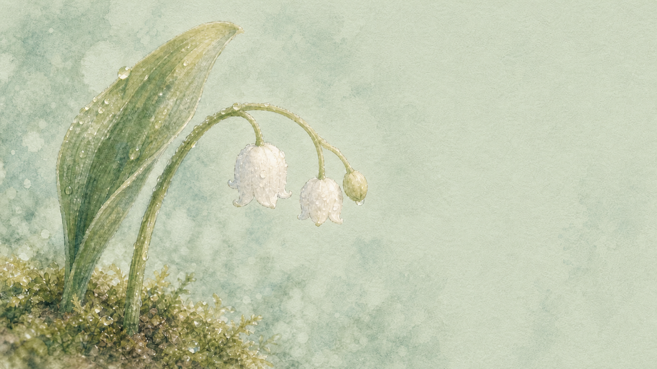 Watercolor bowed lily-of-the-valley close to the ground for Humility