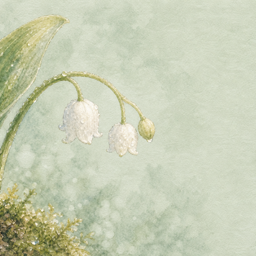 Watercolor bowed lily-of-the-valley close to the ground for Humility