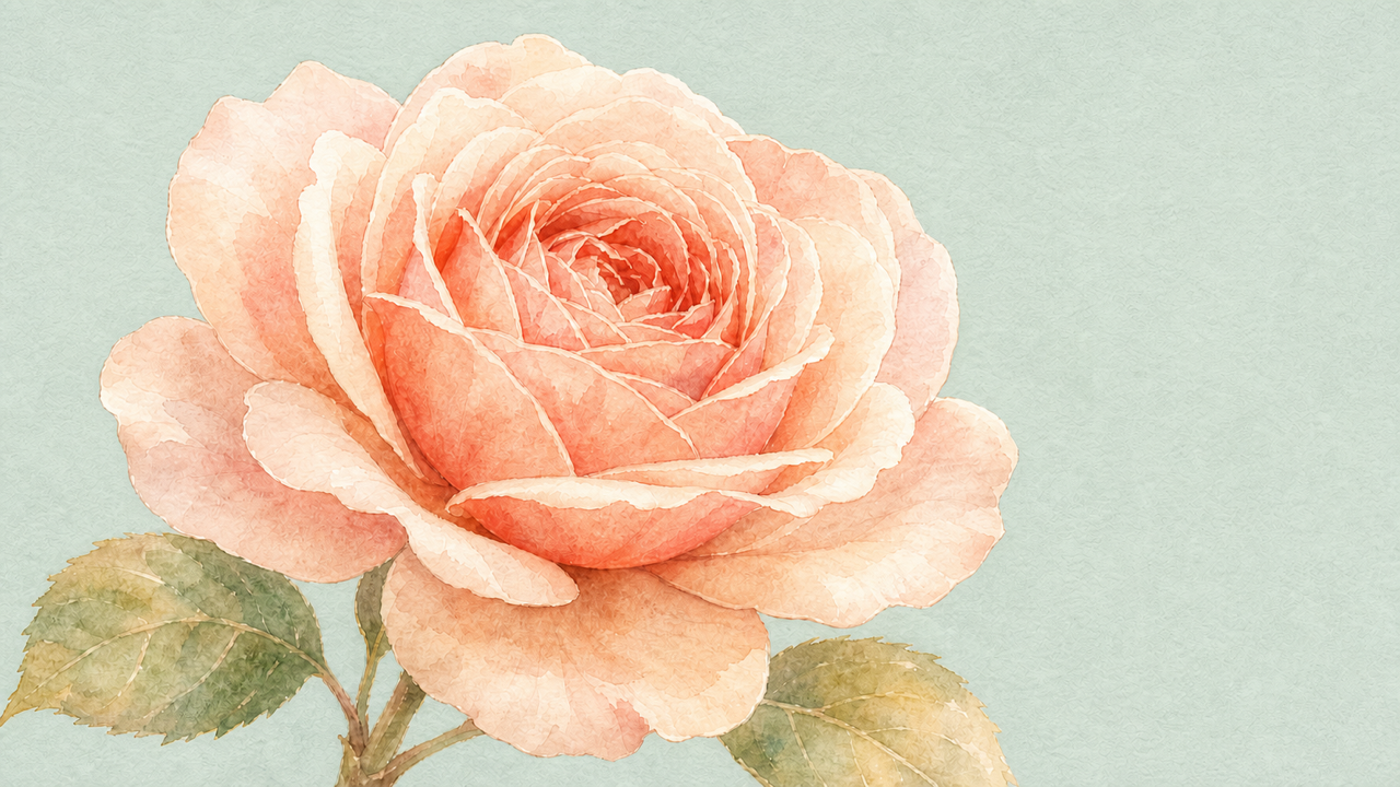 Watercolor blush rose bloom opening warmly for Love
