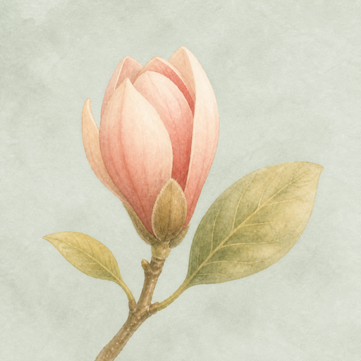 Centered watercolor magnolia bud beginning to open for Patience