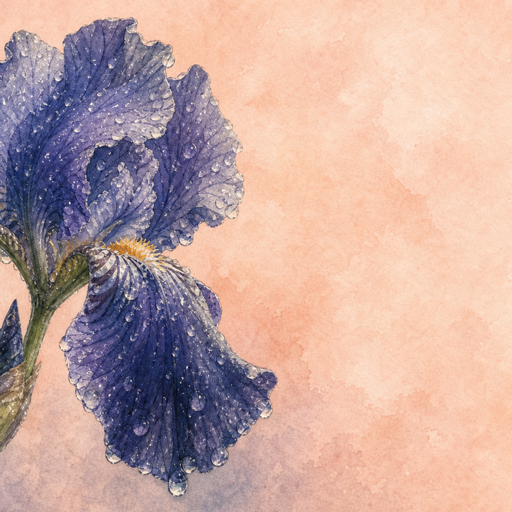 Watercolor rain-washed indigo iris standing resiliently for Suffering